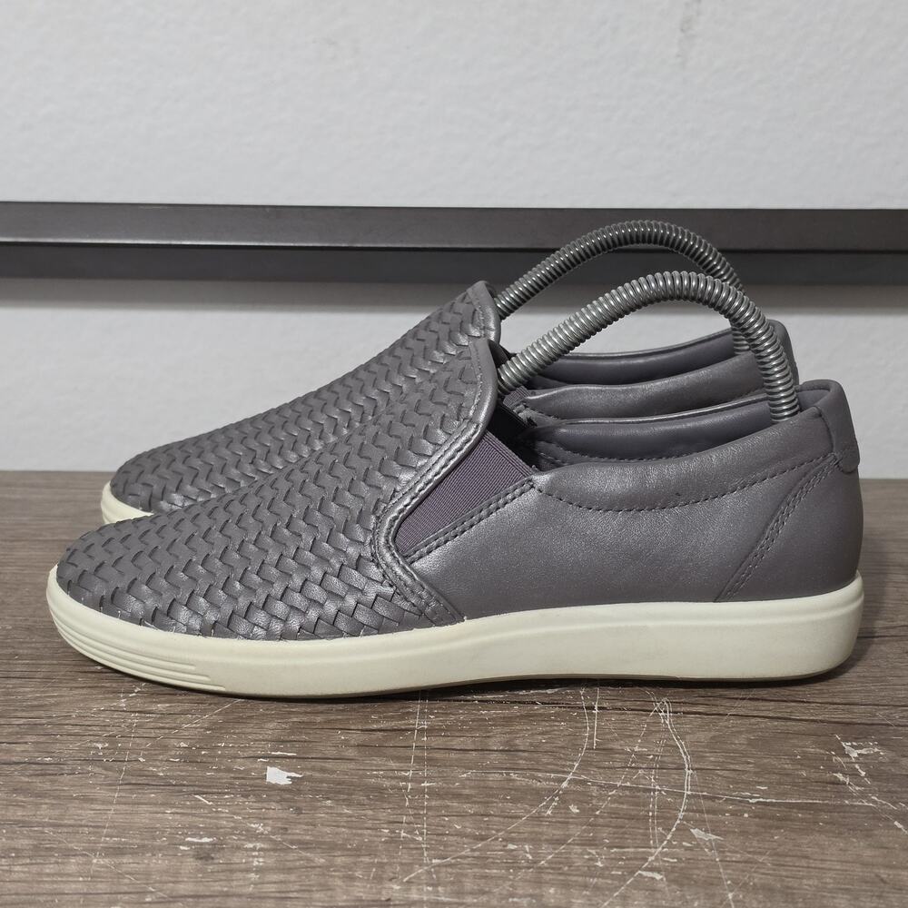 Ecco Soft 7 Woven Women's Leather Slip-On Loafers Shoes Size 38 (7-7.5) Silver